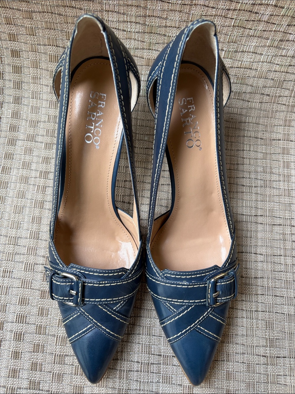 Franco Sarto Navy Pointed Slingback Pumps with Contrast Stitching - Picture 7 of 8